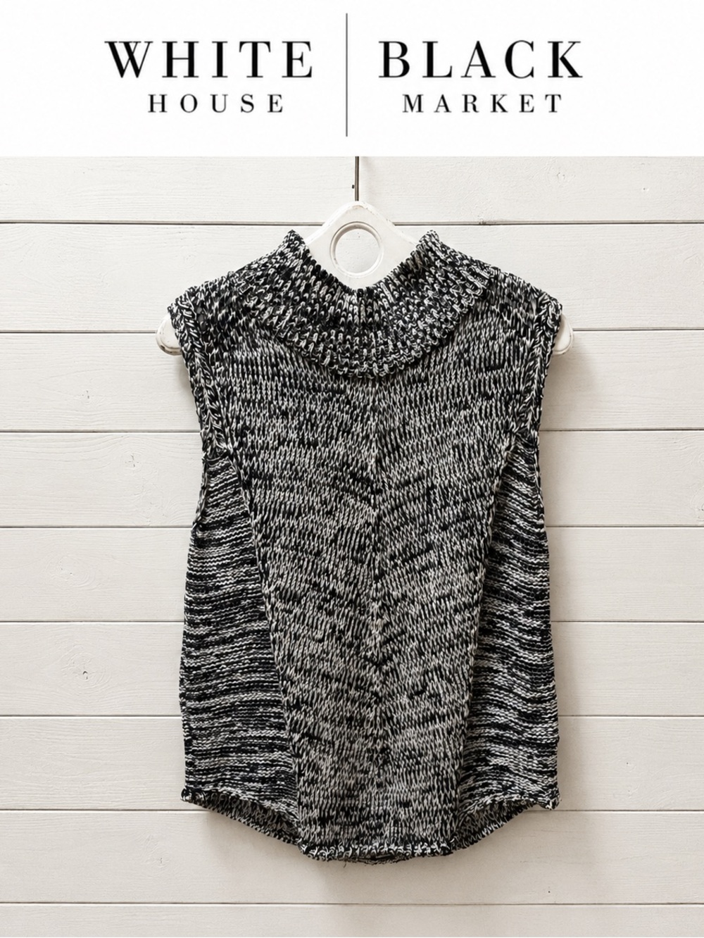 White House Black Market Navy & White Marled Cowl-Neck Sweater – Size Large